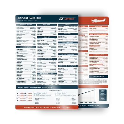 EZ Copilot Aviation Checklist for Piper Warrior II / PA28-161 (1977-1995), Durable Laminated Kneeboard Card, Standard & Emergency Procedures, Glide Ratio at a Glance, Pilot Accessories Aviation