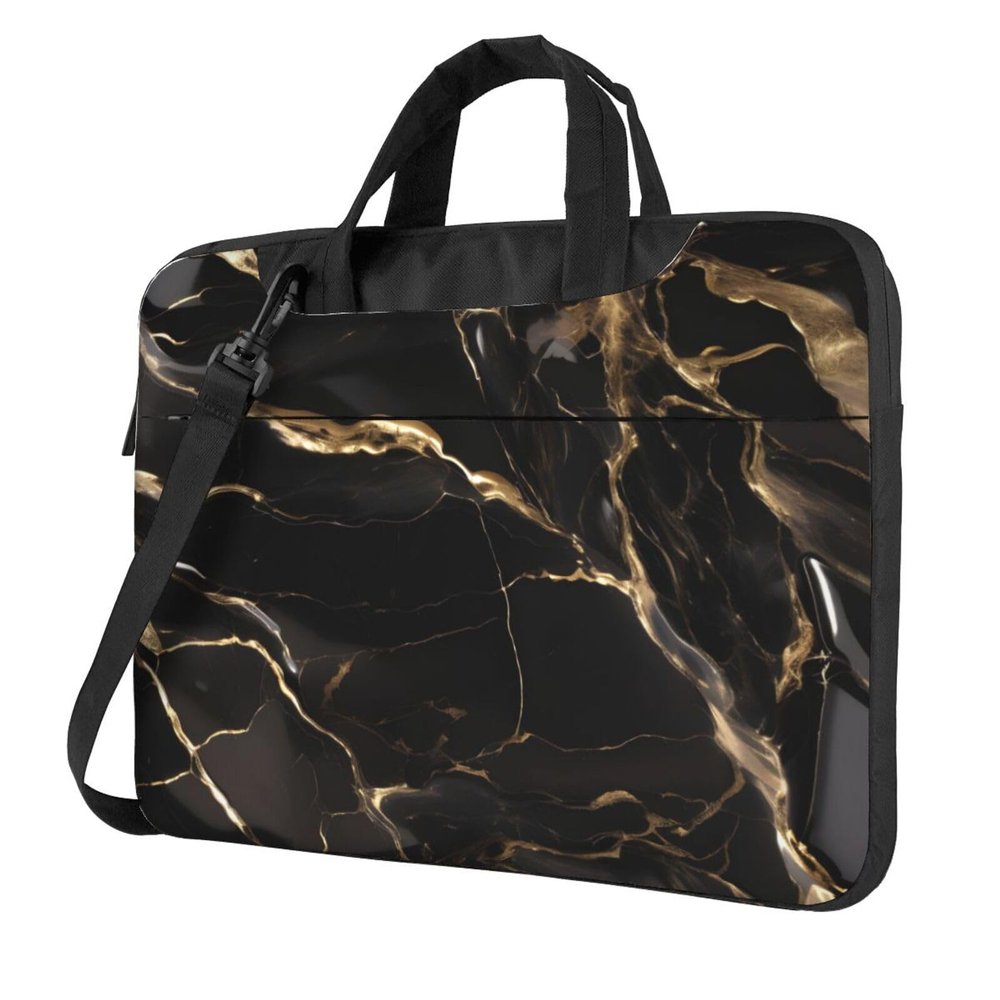 Black Gold Marble Ultra-Thin Waterproof Laptop Bag With Shoulder Strap And Handle For Daily Business Trips15.6 Inch