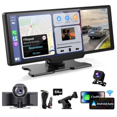 Wireless Portable Carplay Screen for Car - 10.26Inch Carplay & Android Auto Car Touch Stereo, with 4K Dash Cam, Backup Camera,Bluetooth,GPS Navigation