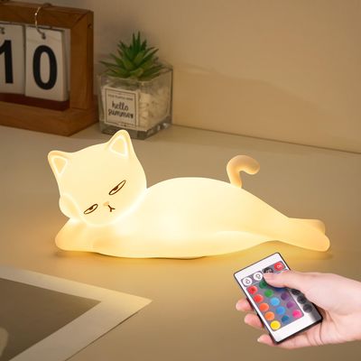 Lying Flat Cat Lamp Funny Gifts, 16 Colors+5 Dimming+Silicone Random Stuff, Touch+Remote+Recharge Night Light for Kids, Cool Lamp Unique Lamps Cute Weird Stuff, Cat Gifts for Teen Girls/Adults/Kids