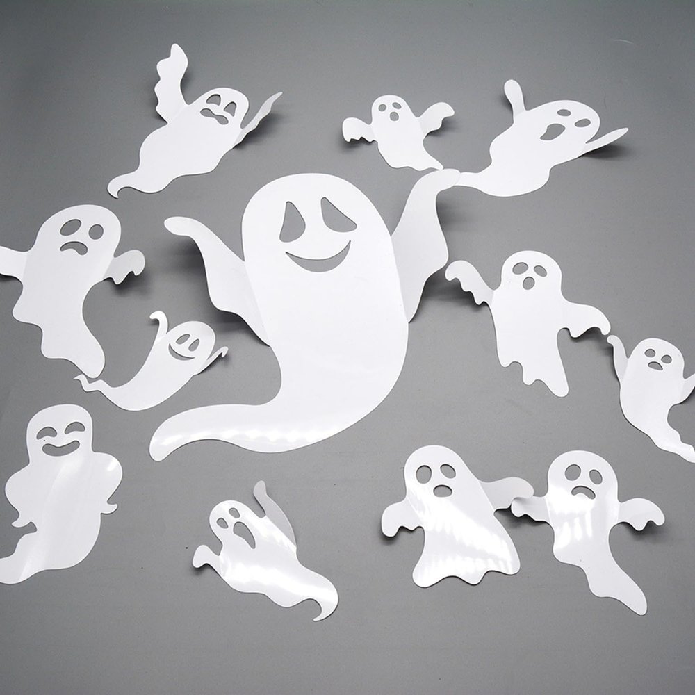 24pc Halloween Ghost Wall Stickers - 3D Reusable Decals for Indoor/Outdoor Windows & Rooms - Spooky Party Decorations