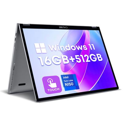CHUWI MiniBook X 2-in-1 Laptop 10.51", 16GB LPDDR5 512GB SSD, Intel N150 (up to 3.6GHz), Windows 11 Convertible Laptop, 2TB SSD Expand, FHD IPS 2K Touchscreen, Backlit Keyboard, WiFi 6, BT5.2