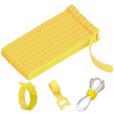 100pcs Releasable Cable Organizer Ties Mouse Earphones Wire Management Nylon Cable Ties Reusable Loop Hoop Tape Straps Tie(Yellow,8inch)