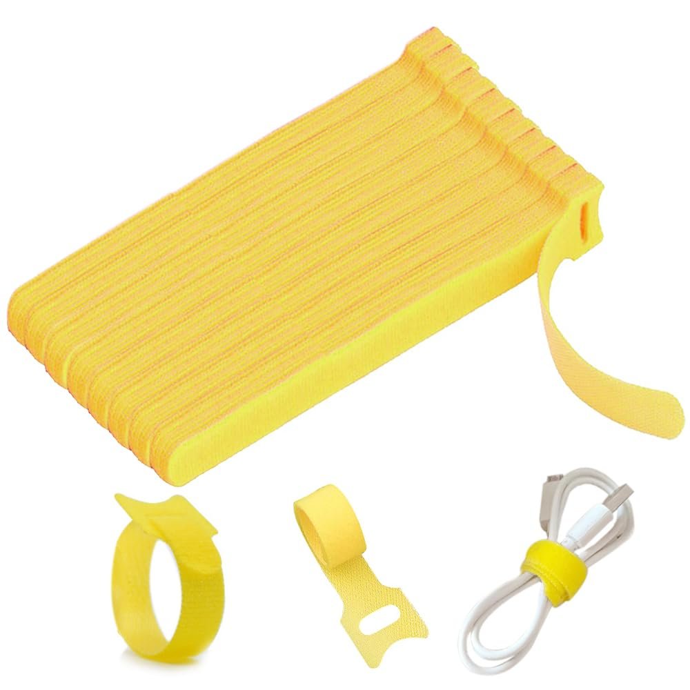 100pcs Releasable Cable Organizer Ties Mouse Earphones Wire Management Nylon Cable Ties Reusable Loop Hoop Tape Straps Tie(Yellow,8inch)