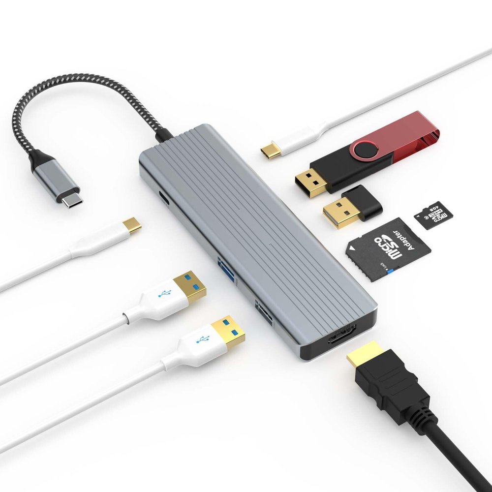 USB C Hub, TOTU USB C 20w PD Docking Station with 4K HDMI, 2*USB 3.0 Type-A, USB C Hub Adapter for Windows, USB C Data Transfer Port, 2*USB 2.0 Type-A, SD/TF