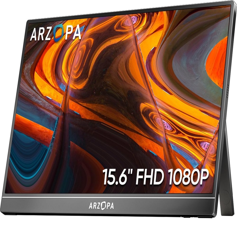 ARZOPA Portable Monitor 15.6'' FHD 1080P - Ultra-Slim Portable Laptop Monitor with Kickstand - IPS Display for PC, MAC, Phone, Xbox, PS5 - USB C & HDMI Connectivity - A1