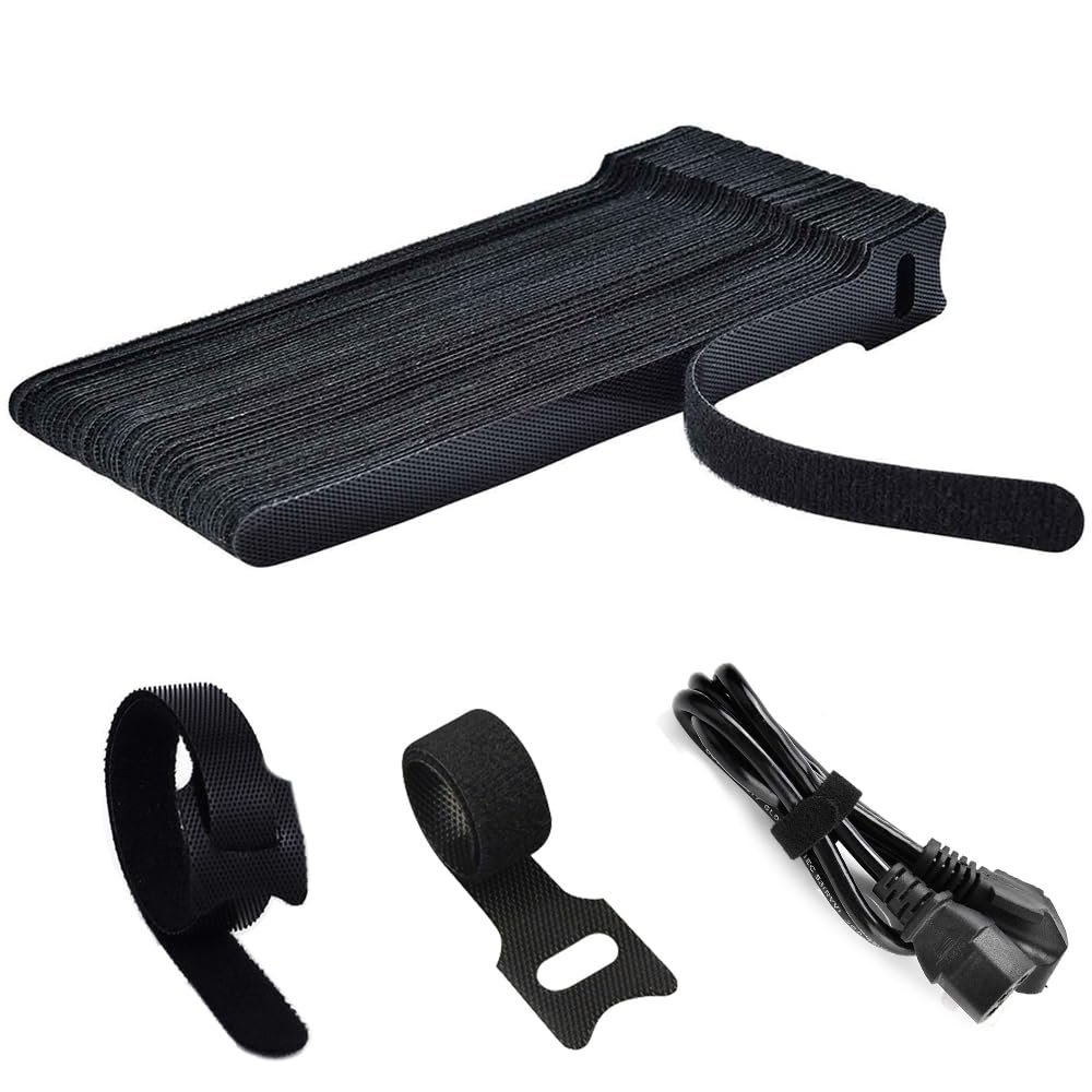 100pcs Releasable Cable Organizer Ties Mouse Earphones Wire Management Nylon Cable Ties Reusable Loop Hoop Tape Straps Tie(Black,8inch)