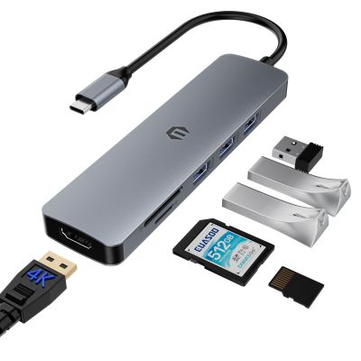 TOTU 6 in 1 Docking Station, USB C Adapter with 4K HDMI Output USB C HUB, USB 3.0 Up to 5Gpbs, Compatible with Laptop and Other Type C Devices, SD&TF Card Slot