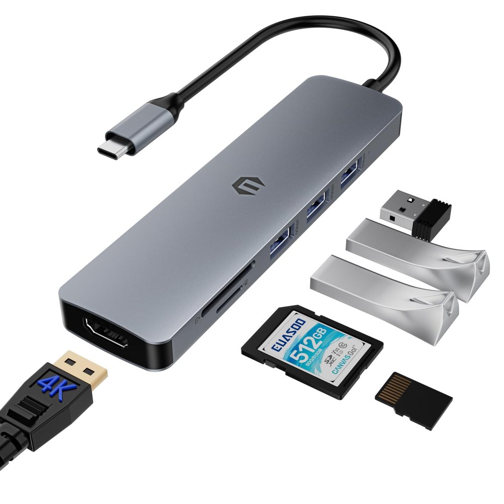 TOTU 6 in 1 Docking Station, USB C Adapter with 4K HDMI Output USB C HUB, USB 3.0 Up to 5Gpbs, Compatible with Laptop and Other Type C Devices, SD&TF Card Slot