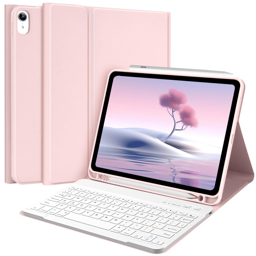 TQQ Keyboard Case for iPad Air 11-inch (M3 2025 / M2 2024) & Air 4th/5th Gen, Magnetic Wireless Detachable Keyboard, Stand Folio Cover with Pencil Holder, Thin & Light (Pink)