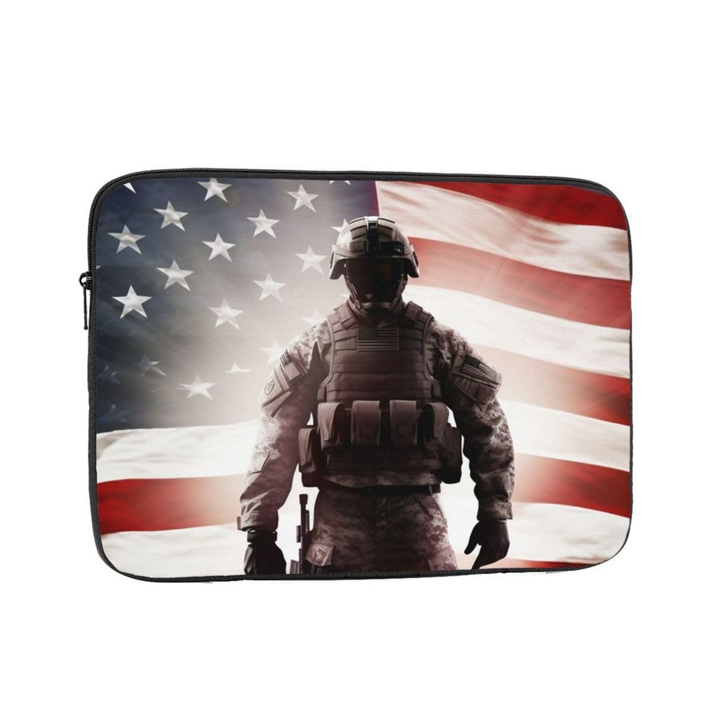 American Flag Soldier Print Laptop Case Waterproof Shock Resistant Computer Sleeve Case Laptop Protector for Travel Work 10 inch