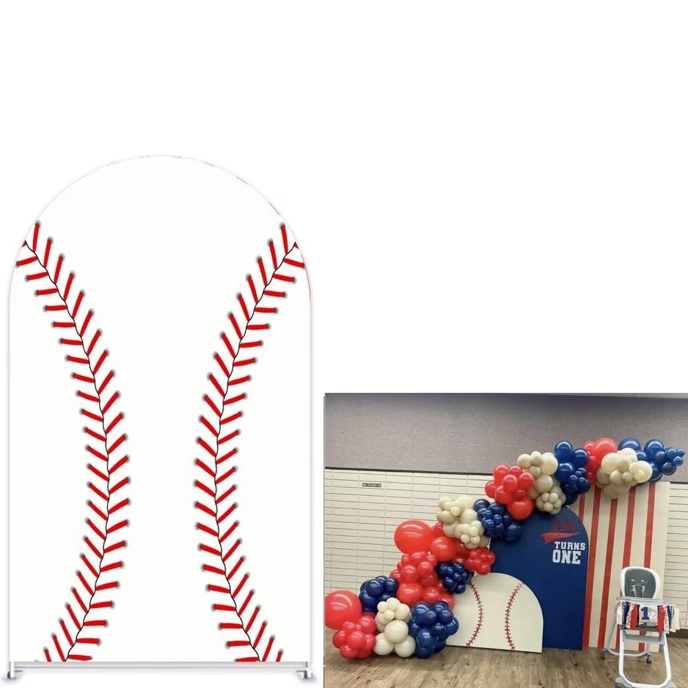 Aerdce Baseball Theme Arch Stretchy Fabric Covers Chiara Background Arched Stand Backdrop Cover for Boys Birthday Party Baby Shower Decoration Banner(Cover and Stand)