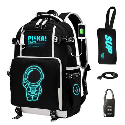 Boy Backpack Travel Bag Anime Luminous Pattern Travel Laptop- Adjustable Shoulder Strap Waterproof school bag Backpack With Usb Charging Port & Combination Lock Pencil Case