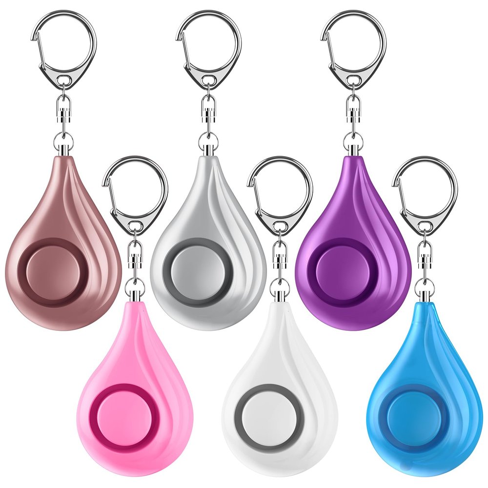 ANKOSHUN Personal Safety Alarms for Women, 6 Pack, 6 Color - Purple, Pink, Blue, White - 130dB Alarm, 50 Min Duration, 3 AG13/LR44 Batteries, Touch Control, Hanging Mount, Up to 606.9 ft Range