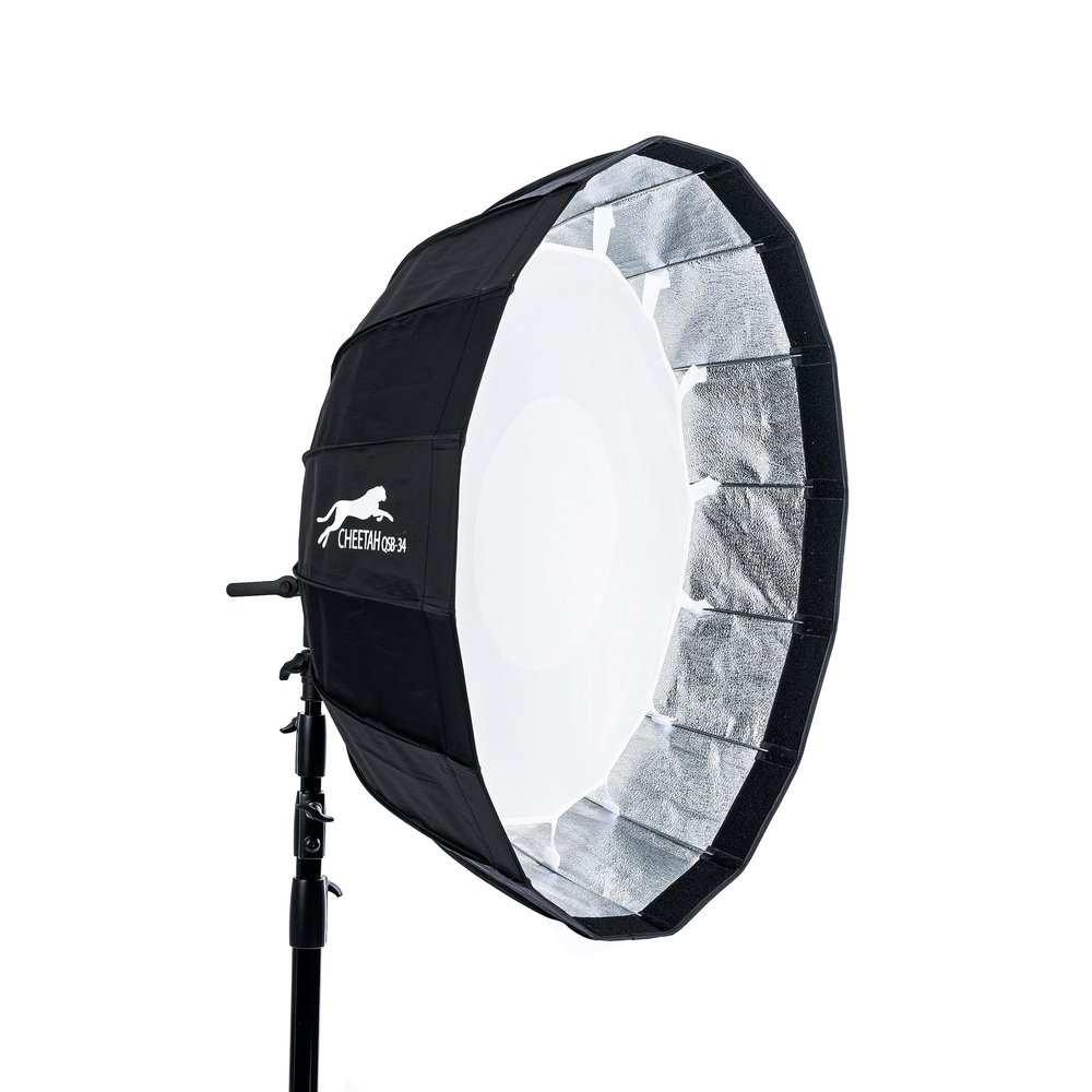 Cheetah Stand QSB-34 Softbox (Bowen+Speed Bracket) w/Egg Crate Grid and Quick Release Umbrella Style Softbox - Compatible with Bowens, Godox, Profoto, Alienbees, Glow, Elinchrom, Flashpoint Strobes