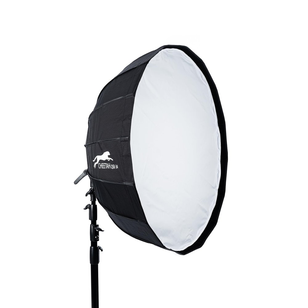 Cheetah Stand QSB-34 Softbox (Bowen) w/Egg Crate Grid and Quick Release Umbrella Style Softbox - Compatible with Bowens, Godox, Profoto, Alienbees, Glow, Elinchrom, Flashpoint Strobes
