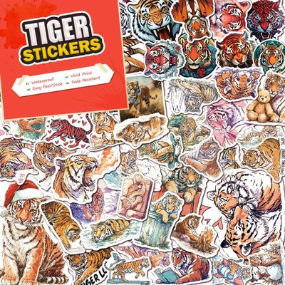 100 PCS Tiger Stickers Pack Waterproof Vinyl Decals for Water Bottles, Laptops, Phones, Notebook, Cars Cool Vibrant Graphics for Tiger Enthusiast