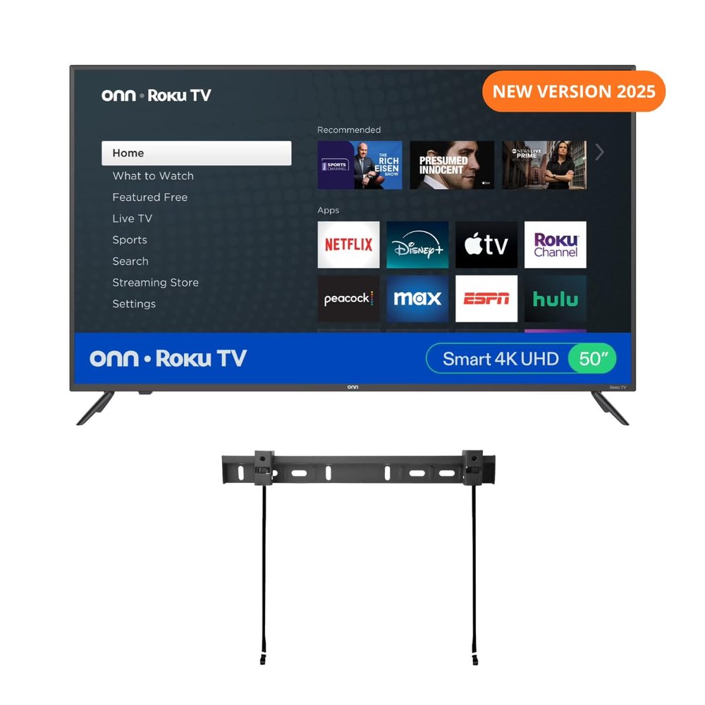 ONN 50-Inch Class 4k HDR10+ Smart TV + Free Wall Mount with Wi-Fi Connectivity and Mobile App | Flat Screen TV | Compatible with Home Kit | Alexa and Google Assistant (Renewed)