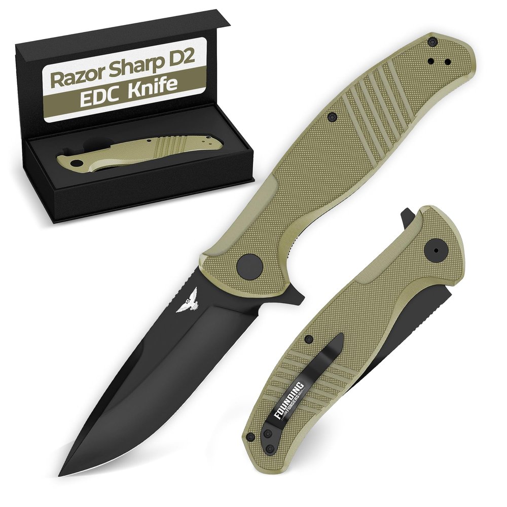 FOUNDING FORGERS NITE SHELL Pocket Knife for Men  D2 Steel Folding Pocket Knife, EDC Pocket Knife with G10 Handle & Pocket Clip  Tactical Everyday Carry Knife with Case