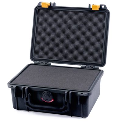Pelican 1150 Case, Black with Yellow Latches, Pick & Pluck Foam with Convolute Lid Foam