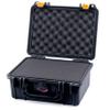 Pelican 1150 Case, Black with Yellow Latches, Pick & Pluck Foam with Convolute Lid Foam view 1