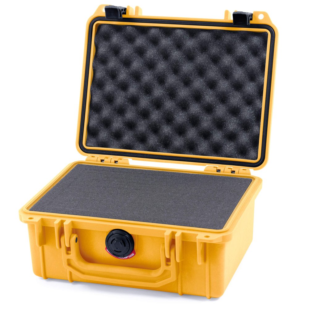 Pelican 1150 Case, Yellow with Black Latches, Pick & Pluck Foam with Convolute Lid Foam