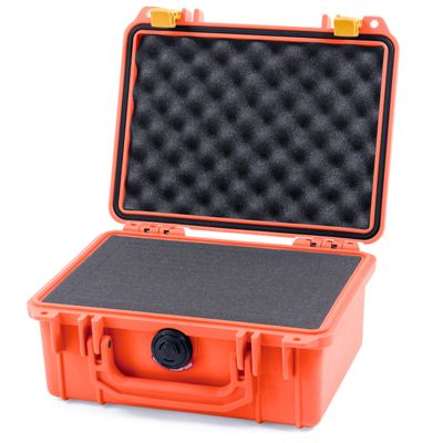 Pelican 1150 Case, Orange with Yellow Latches, Pick & Pluck Foam with Convolute Lid Foam