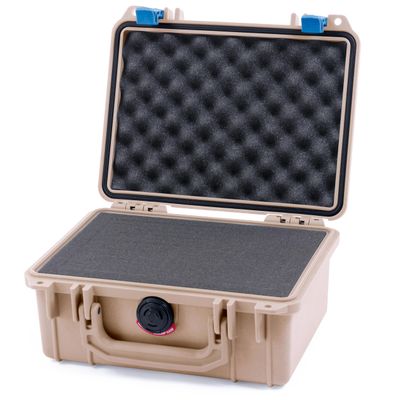 Pelican 1150 Case, Desert Tan with Blue Latches, Pick & Pluck Foam with Convolute Lid Foam