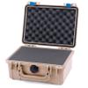 Pelican 1150 Case, Desert Tan with Blue Latches, Pick & Pluck Foam with Convolute Lid Foam view 1