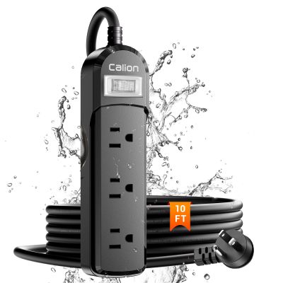 Calionltd IPX6 Outdoor Power Strip Weatherproof,10 FT SJT 16AWG Extension Cord 3 Wide Outlets 1875W Overload Protection, Waterproof Surge Protector for Office,Dorm Room,Patio,Christmas Lights