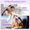 Xmenha Cat Ear Headphones for Kids, Cute Children Girl Wireless Bluetooth Headphones for School, Purple Kindergarten Light up Kawaii Kitty Noise Cancelling Headphones for Kids Teens Child Airplane view 3