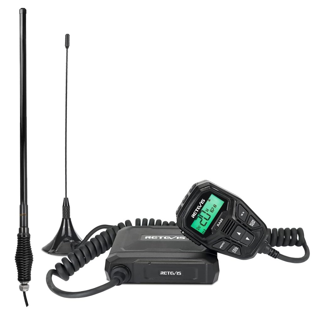 Retevis RA86 GMRS Mobile Radio, Bundle with MR300 Fiberglass Antenna, Integrated Control Mic, NOAA 8 Repeater Channels, GMRS Communication kit for Offroad 4x4