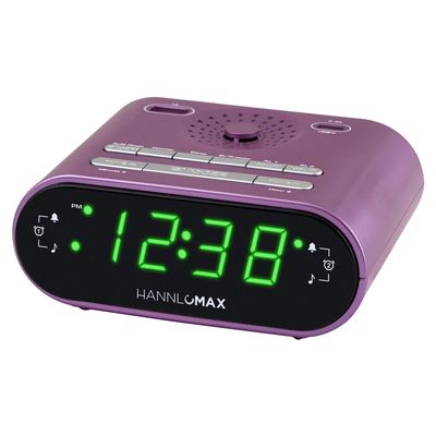 HANNLOMAX HX-158CR Alarm Clock Radio, FM Radio, 0.7" LED Display, 1 USB Port for 1A Charging & 1 USB Port for 2.4A Type-C Charging, AC Operation only (Purple)