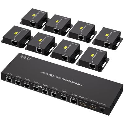 VPFET HDMI Extender Splitter Over Ethernet 1 in 8 Out Cat5e or 6 Up to 165FT 50m HD1080P 60Hz 3D with Port Loop Out Support EDID POC Suitable for Projection Exhibition Presentations