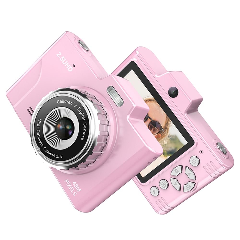 Andoer 1080P 48MP Rechargeable Compact Digital Camera with 8X Zoom, Pink