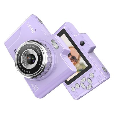 Andoer Photo Camera, 1080P 48MP Rechargeable Compact Digital Camera 2.8 Inch Digital Photo Camera with Zoom 8X Compact Digital Camera for Beginners, Kids, Adult(Purple)