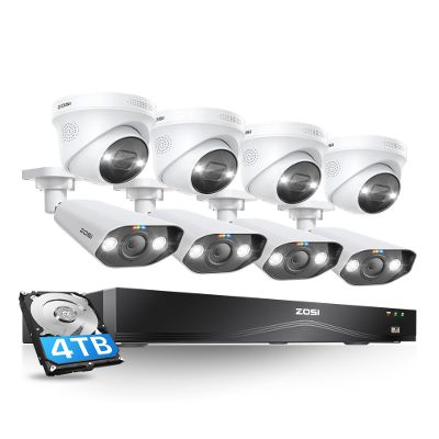 ZOSI 32CH 4K PoE Security Camera System,8pcs 8MP Indoor Outdoor IP Cameras,Person Vehicle Detection,2 Way Audio,Color Night Vision,Siren Alarm,16 Port 32 Channel NVR with 4TB HDD for 24/7 Recording