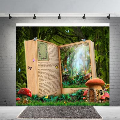 15x10ft Fairy Tale Books Backdrop Once Upon A Time Enchanted Forest Backdrops for Princess Birthday Baby Shower Wedding Party Decorations Magic Book Romantic Story Birthday Backdrop