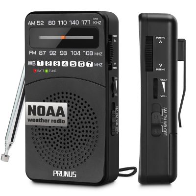PRUNUS NOAA Weather Radio AM FM, Battery Powered Radio by AA, Transistor Radios, Earphone Jack, Portable Radio AM FM WB for Emergency, Hurricane, Floods, Snowstorms