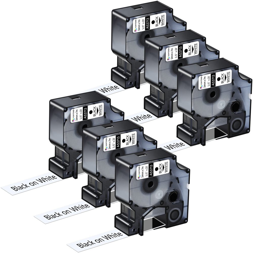 KCMYTONER 6 Pack Compatible for Dymo D1 Label Maker Tape 53713 S0720930 Black on White Label Tape 24mm 1 Inch for LabelManager 400 450 450D 500TS PnP Wireless PC II