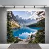 15x10ft Green Natural Mountain Lake Backdrop Pine Trees Mountains Forest Landscape Outdoor Hiking Camping Backdrop Pretty Nature Scenery Background Room Mural Studio Photo Booth Props view 1