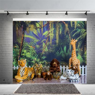 12x8ft Wild Animals Safari Backdrop Jungle Wildlife Zoo Themed Party Decoration Photography Background Wild One Birthday Newborn Baby Party Decorations Supplies Photo Studio Props