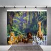 12x8ft Wild Animals Safari Backdrop Jungle Wildlife Zoo Themed Party Decoration Photography Background Wild One Birthday Newborn Baby Party Decorations Supplies Photo Studio Props view 1