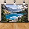 10x8ft Green Natural Mountain Lake Backdrop Pine Trees Mountains Forest Landscape Outdoor Hiking Camping Backdrop Pretty Nature Scenery Background Room Mural Studio Photo Booth Props view 2