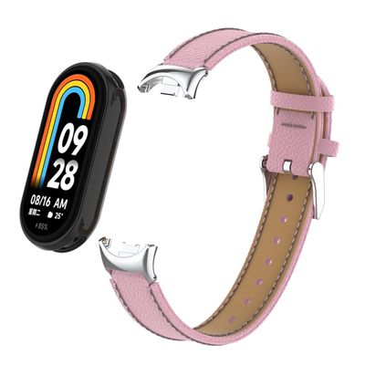 HOPMC Fashion Metal Connector Lychee Grain Leather Strap Replacement Wristbands Strap Compatible for Xiaomi Mi Smart Band 8 /8NFC Not included Tracker  (Pink)