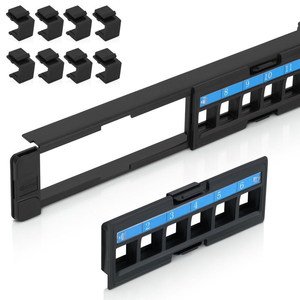 Everest 24 Port Keystone Patch Panel (4-Pack) - Removable 6-Port Panels - Use with Slim Profile Keystones ONLY (Wider Jacks May not fit Side by Side)