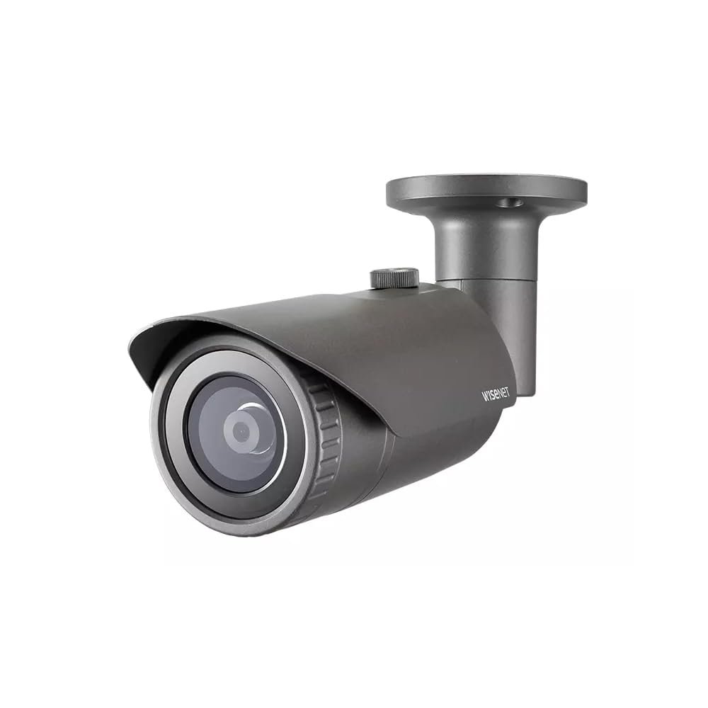 Hanwha QNO-7022R 4MP IR iCR WDR Outdoor Network H.265 PoE Bullet Camera with 4mm Fixed Focal Lens, Dark Grey/Aluminum