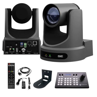 PTZOptics Move SE SDI/HDMI/USB/IP PTZ Camera with 20x Optical Zoom (Gray) Bundle with HuddleCamHD Black HCM-1 Small Universal Wall Mount Bracket and Anti-Static Screen Cleaning Wipes