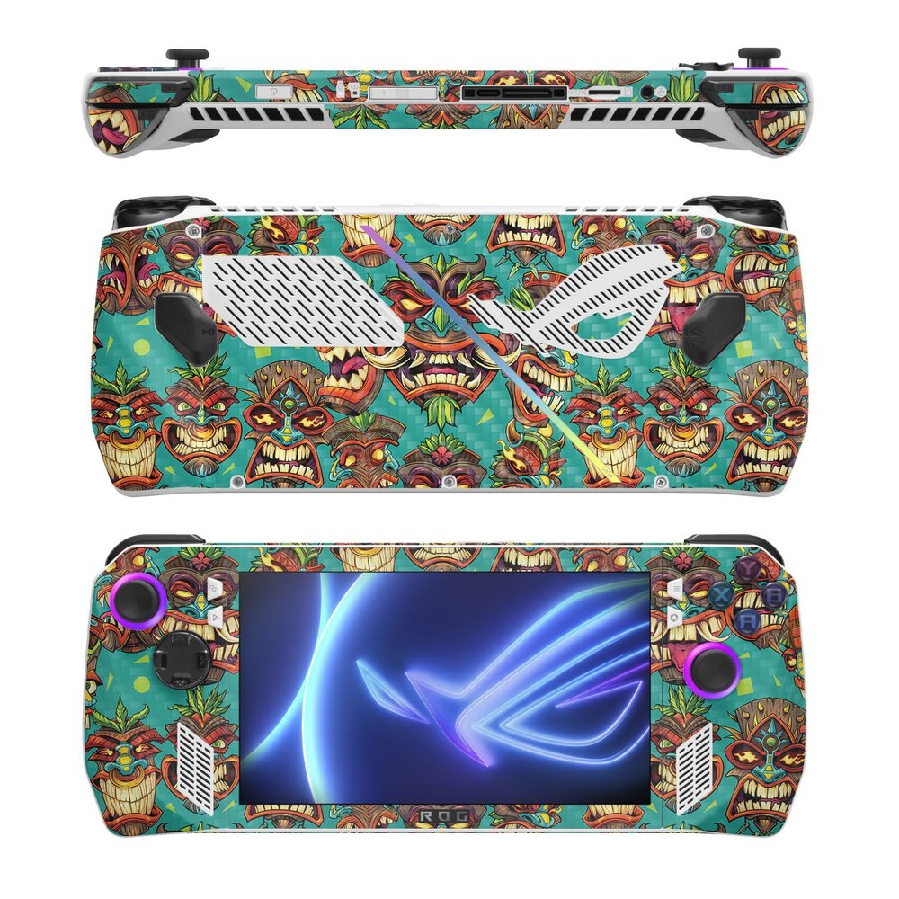 MightySkins Carbon Fiber Skin Compatible with Asus ROG Ally - Crazy Tikis | Protective, Durable Textured Carbon Fiber Finish | Easy to Apply