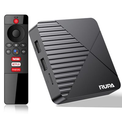 RUPA Android TV Box 13.0, 2025 Android Box 4GB RAM 64GB ROM Support Dual-WiFi 2.4G/5.8G WIFI6 10/100M Ethernet 3D 8K HDR10+ BT5.0 with Voice Remote Control